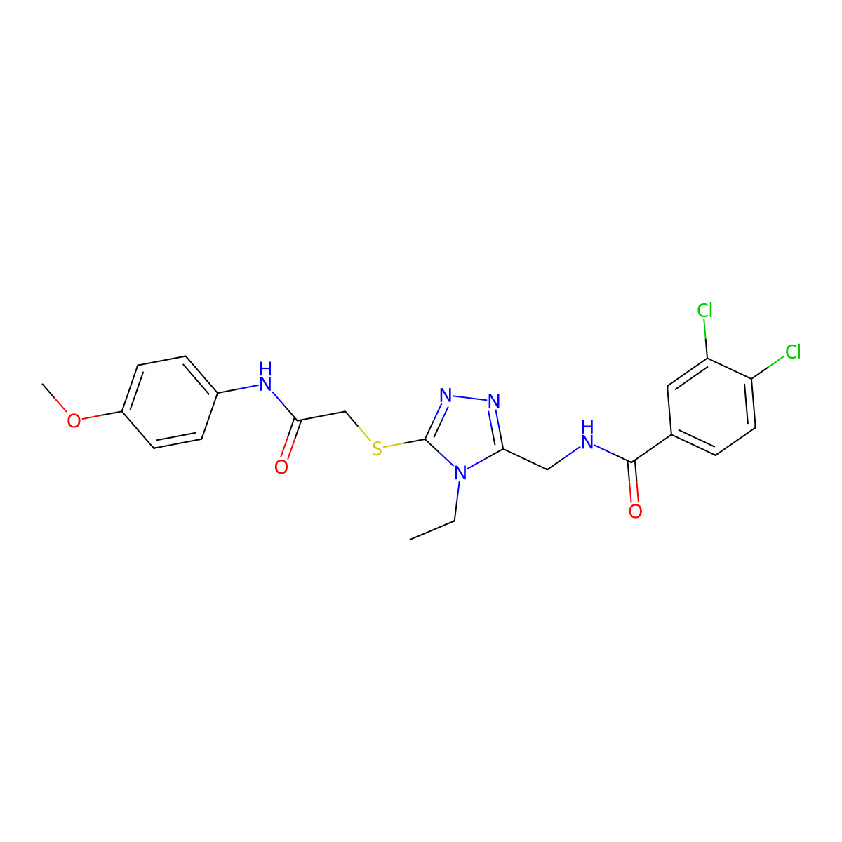 3,4-dichloro-N-[[4-ethyl-5-[2-(4-methoxyanilino)-2-oxoethyl]sulfanyl-1,2,4-triazol-3-yl]methyl]benzamide molecular structure, CAS 694506-60-0