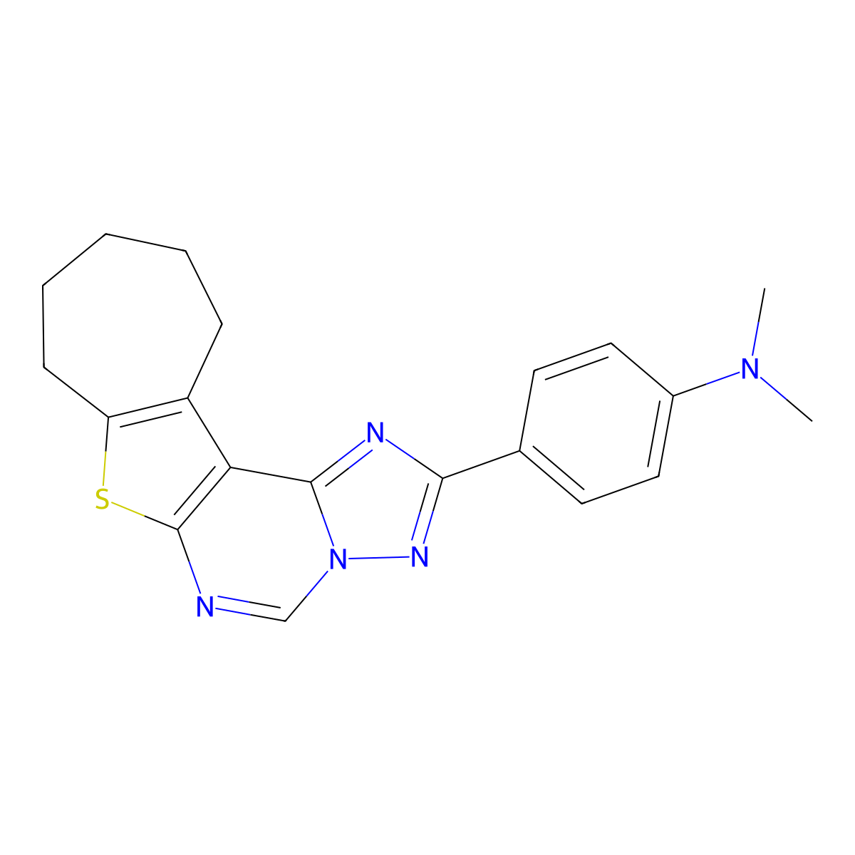 N,N-dimethyl-4-(9,10,11,12-tetrahydro-8H-cyclohepta[4,5]thieno[3,2-e][1,2,4]triazolo[1,5-c]pyrimidin-2-yl)aniline molecular structure, CAS 694506-71-3