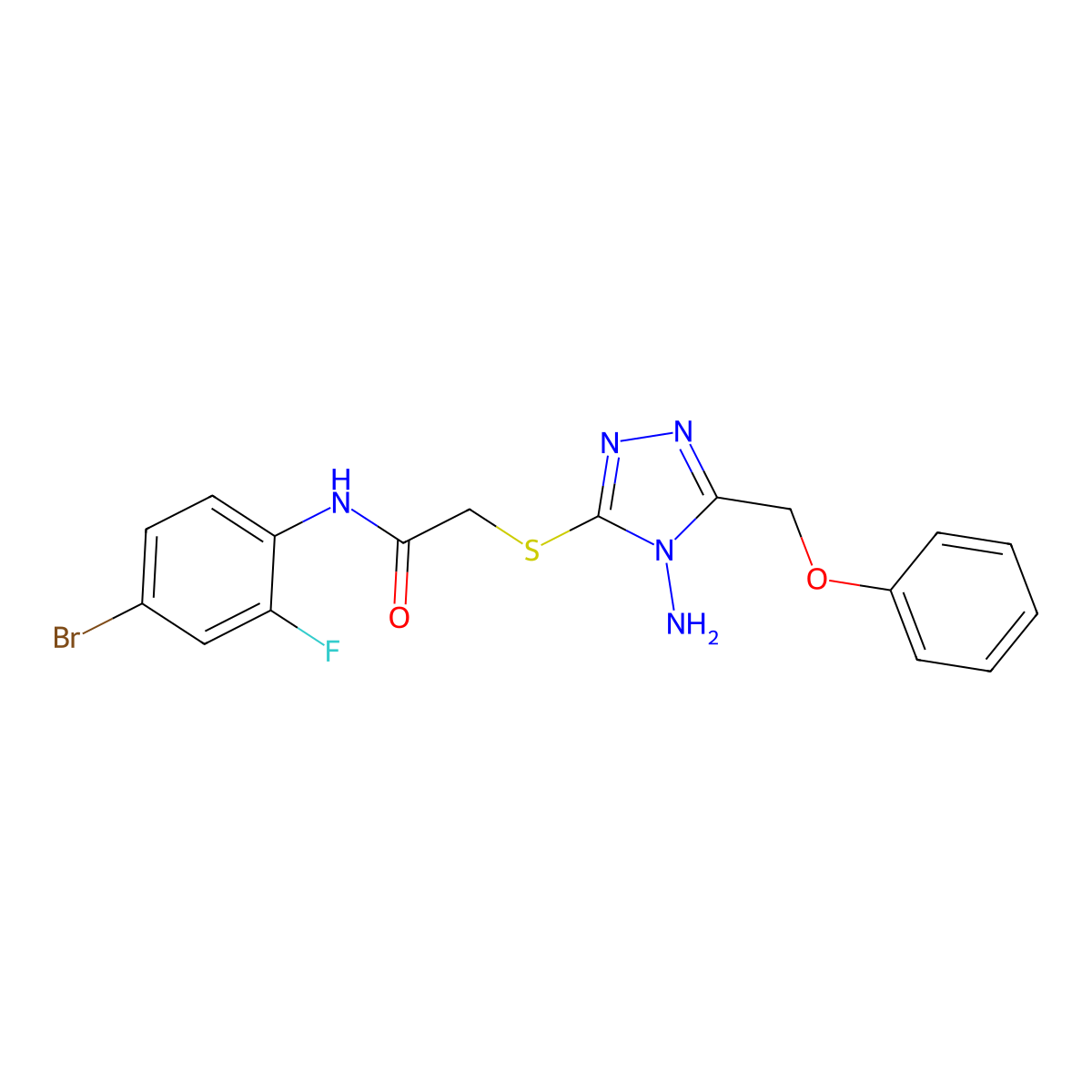 2-[[4-amino-5-(phenoxymethyl)-1,2,4-triazol-3-yl]sulfanyl]-N-(4-bromo-2-fluorophenyl)acetamide molecular structure, CAS 694506-86-0