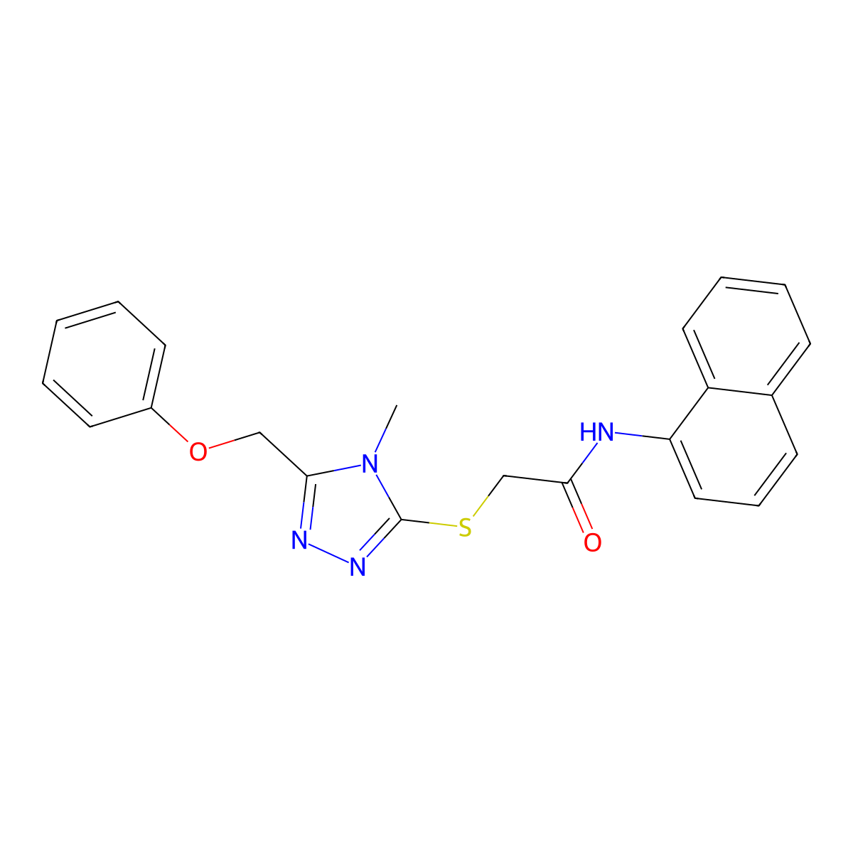 2-[[4-methyl-5-(phenoxymethyl)-1,2,4-triazol-3-yl]sulfanyl]-N-naphthalen-1-ylacetamide molecular structure, CAS 694506-90-6