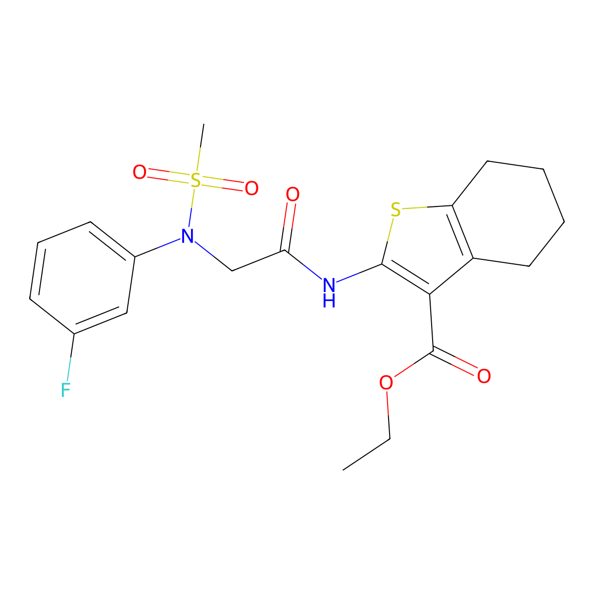ethyl 2-{[N-(3-fluorophenyl)-N-(methylsulfonyl)glycyl]amino}-4,5,6,7-tetrahydro-1-benzothiophene-3-carboxylate molecular structure, CAS 694507-04-5