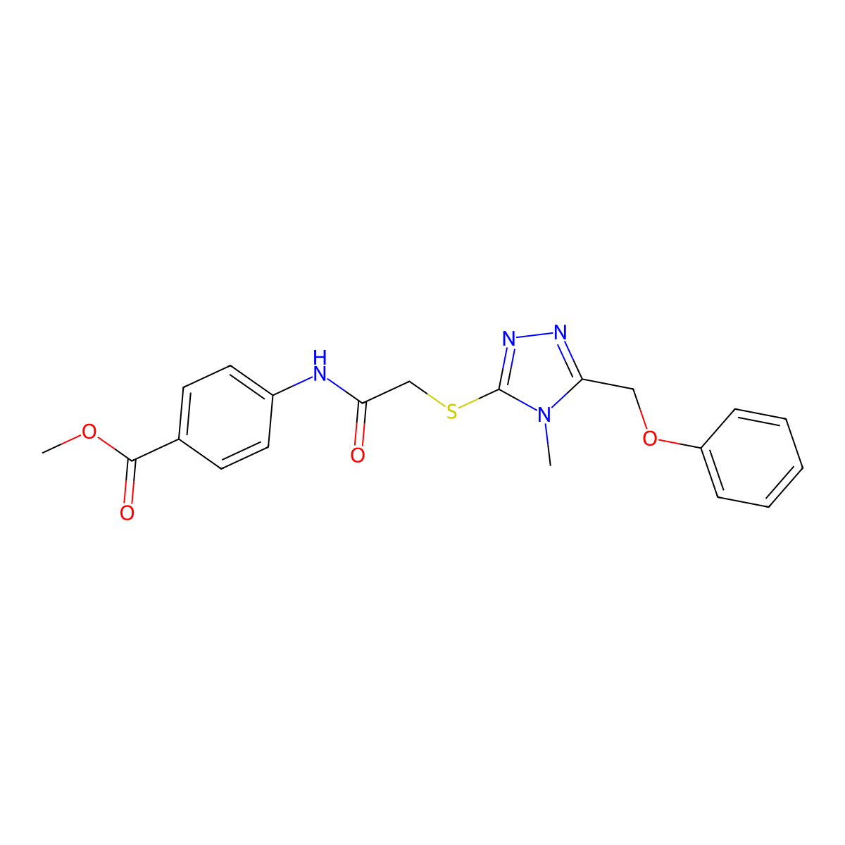 methyl 4-[({[4-methyl-5-(phenoxymethyl)-4H-1,2,4-triazol-3-yl]sulfanyl}acetyl)amino]benzoate molecular structure, CAS 694507-05-6