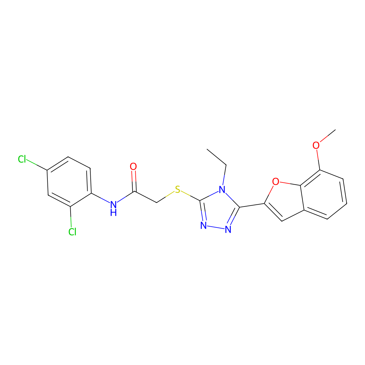 N-(2,4-dichlorophenyl)-2-[[4-ethyl-5-(7-methoxy-1-benzofuran-2-yl)-1,2,4-triazol-3-yl]sulfanyl]acetamide molecular structure, CAS 694507-06-7