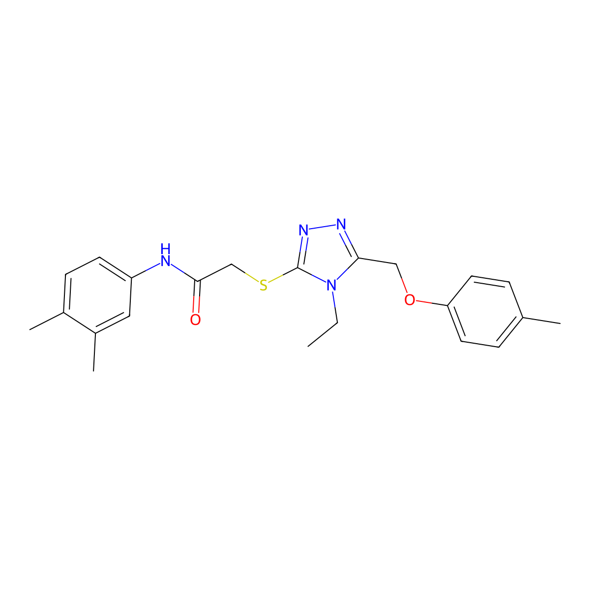 N-(3,4-dimethylphenyl)-2-[[4-ethyl-5-[(4-methylphenoxy)methyl]-1,2,4-triazol-3-yl]sulfanyl]acetamide molecular structure, CAS 694507-07-8