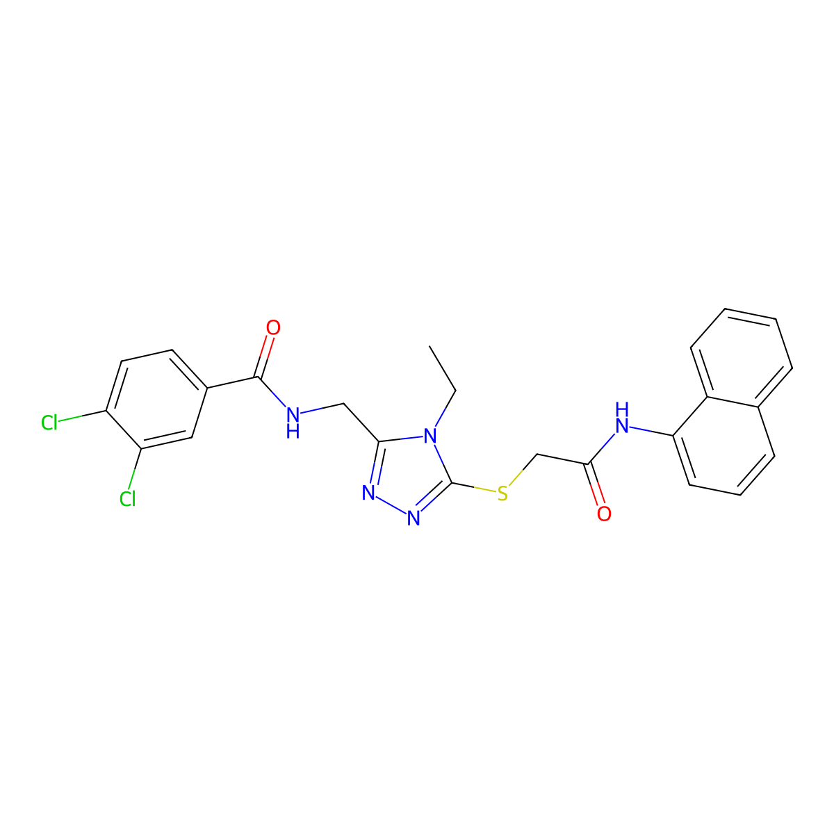 3,4-dichloro-N-[[4-ethyl-5-[2-(naphthalen-1-ylamino)-2-oxoethyl]sulfanyl-1,2,4-triazol-3-yl]methyl]benzamide molecular structure, CAS 694507-10-3
