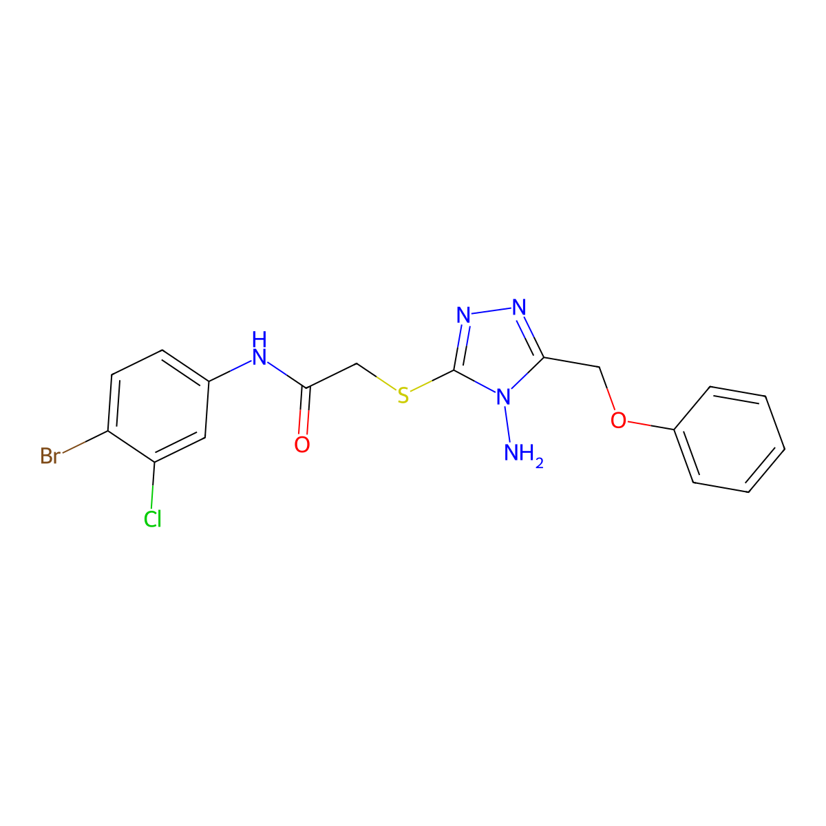 2-[[4-amino-5-(phenoxymethyl)-1,2,4-triazol-3-yl]sulfanyl]-N-(4-bromo-3-chlorophenyl)acetamide molecular structure, CAS 694507-14-7