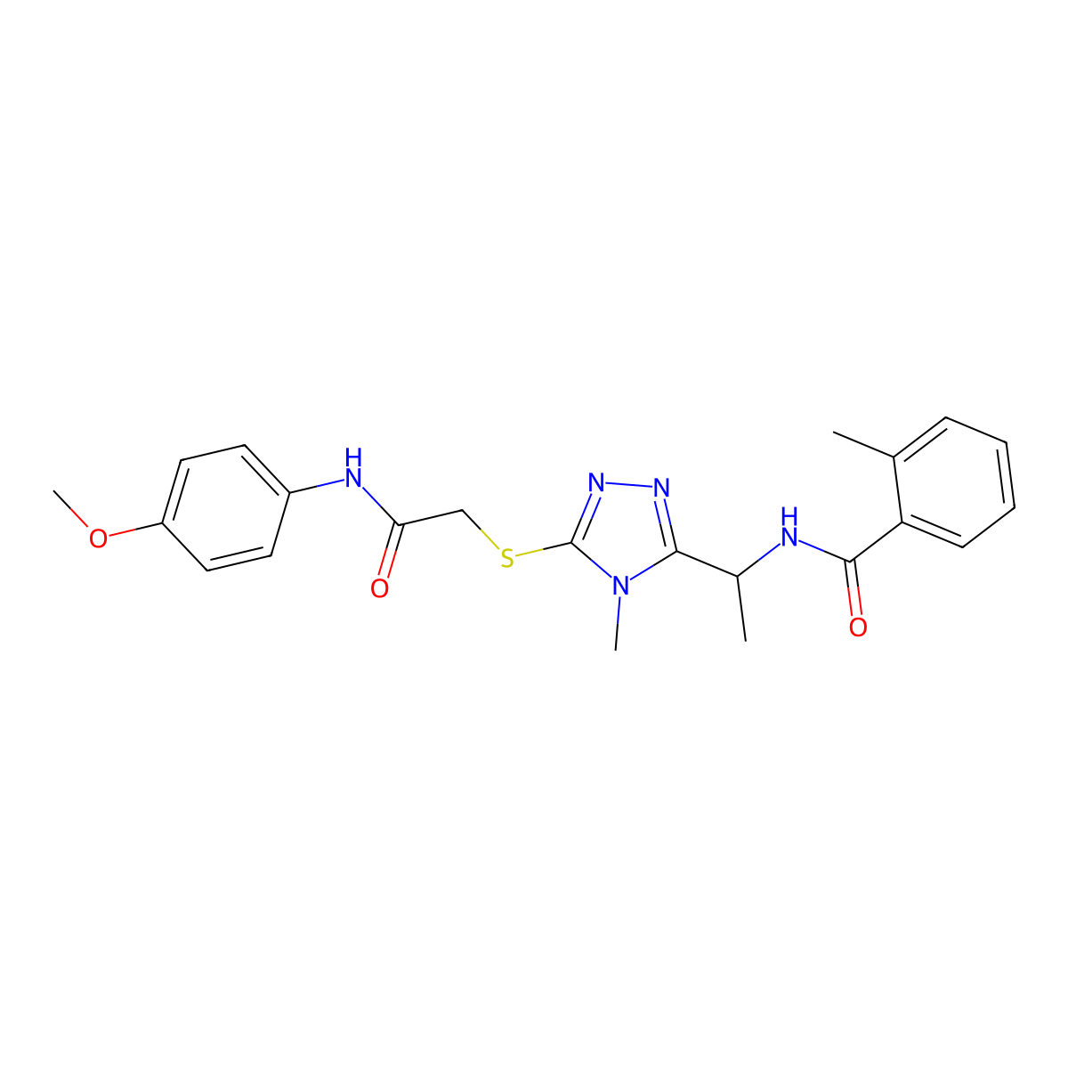 N-[1-[5-[2-(4-methoxyanilino)-2-oxoethyl]sulfanyl-4-methyl-1,2,4-triazol-3-yl]ethyl]-2-methylbenzamide molecular structure, CAS 694507-15-8