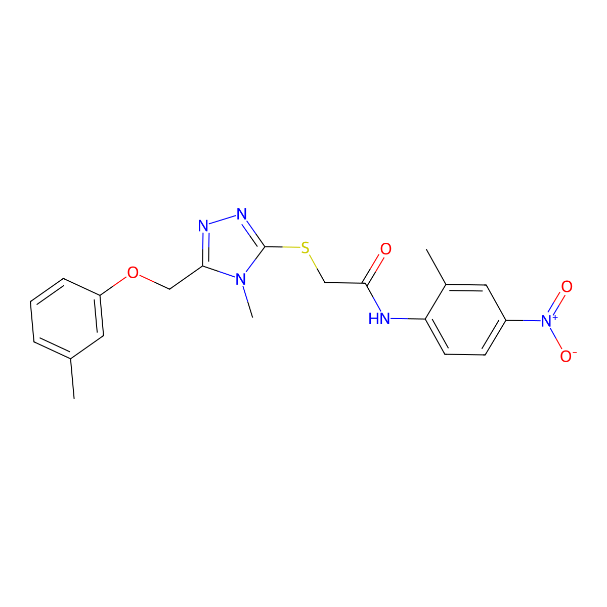 2-[[4-methyl-5-[(3-methylphenoxy)methyl]-1,2,4-triazol-3-yl]sulfanyl]-N-(2-methyl-4-nitrophenyl)acetamide molecular structure, CAS 694507-25-0