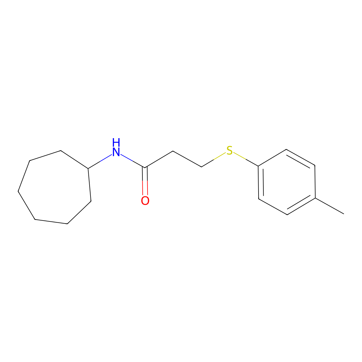 N-cycloheptyl-3-[(4-methylphenyl)sulfanyl]propanamide molecular structure, CAS 694507-32-9