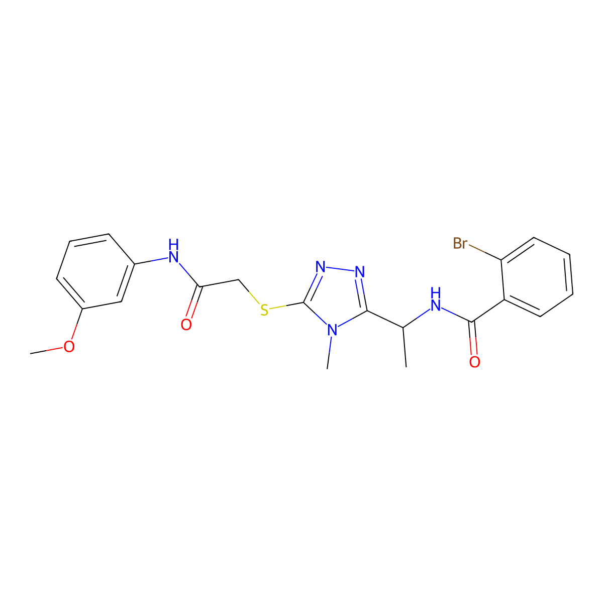 2-bromo-N-[1-[5-[2-(3-methoxyanilino)-2-oxoethyl]sulfanyl-4-methyl-1,2,4-triazol-3-yl]ethyl]benzamide molecular structure, CAS 694507-38-5