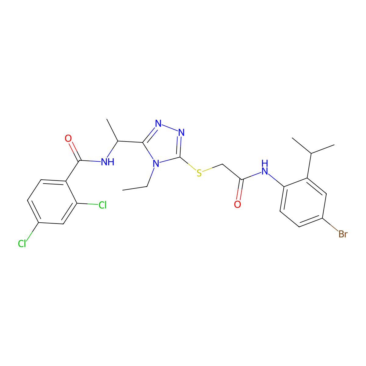 N-[1-[5-[2-(4-bromo-2-propan-2-ylanilino)-2-oxoethyl]sulfanyl-4-ethyl-1,2,4-triazol-3-yl]ethyl]-2,4-dichlorobenzamide molecular structure, CAS 694507-46-5