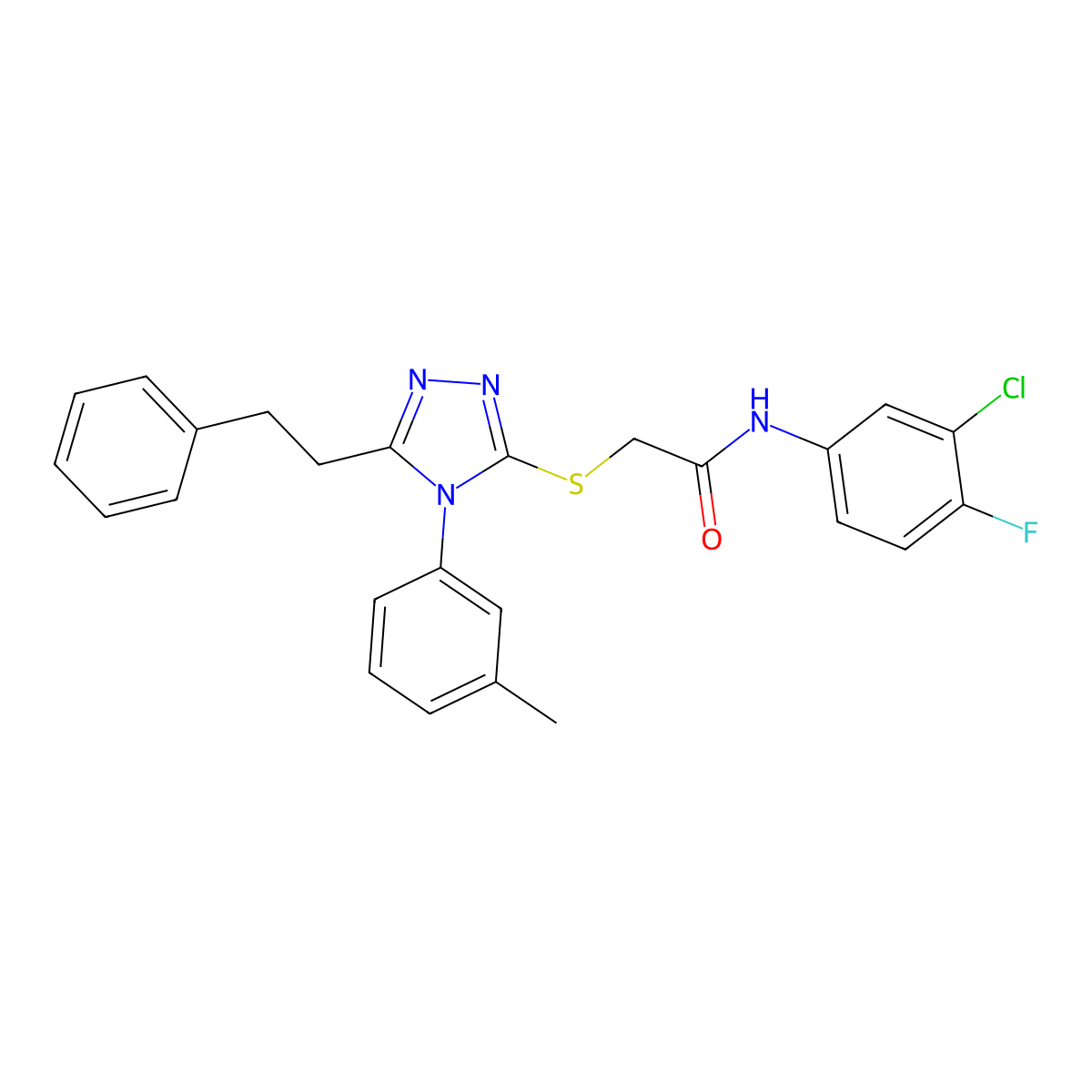 N-(3-Chloro-4-fluorophenyl)-2-[[4-(3-methylphenyl)-5-(2-phenylethyl)-4H-1,2,4-triazol-3-yl]thio]acetamide molecular structure, CAS 694507-53-4