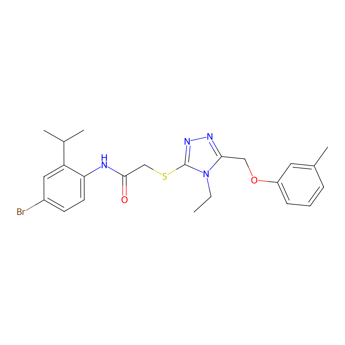 N-(4-bromo-2-propan-2-ylphenyl)-2-[[4-ethyl-5-[(3-methylphenoxy)methyl]-1,2,4-triazol-3-yl]sulfanyl]acetamide molecular structure, CAS 694507-54-5
