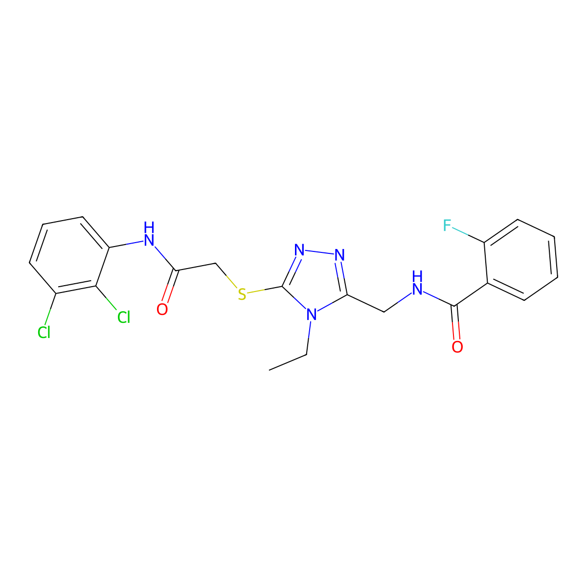 N-[[5-[2-(2,3-dichloroanilino)-2-oxoethyl]sulfanyl-4-ethyl-1,2,4-triazol-3-yl]methyl]-2-fluorobenzamide molecular structure, CAS 694507-55-6
