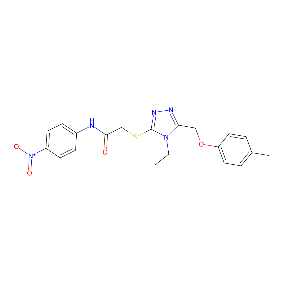 2-[[4-ethyl-5-[(4-methylphenoxy)methyl]-1,2,4-triazol-3-yl]sulfanyl]-N-(4-nitrophenyl)acetamide molecular structure, CAS 694507-56-7