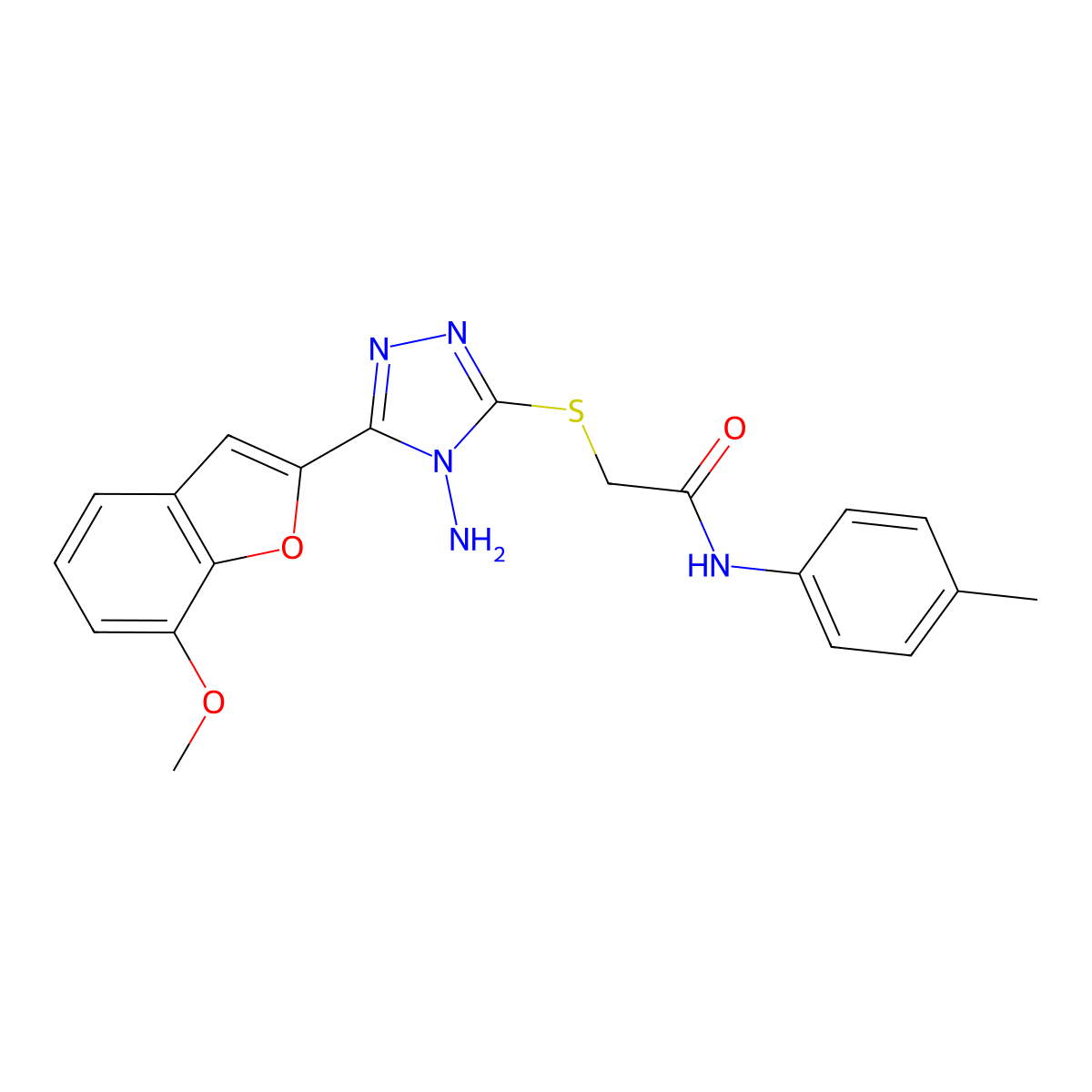 2-{[4-amino-5-(7-methoxy-1-benzofuran-2-yl)-4H-1,2,4-triazol-3-yl]sulfanyl}-N-(4-methylphenyl)acetamide molecular structure, CAS 694507-59-0