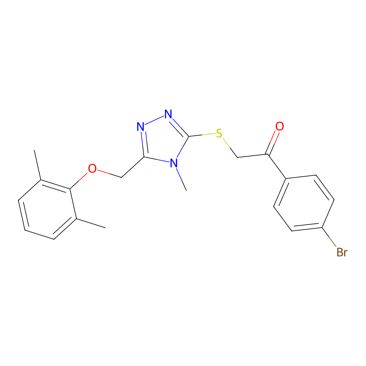 1-(4-Bromophenyl)-2-[[5-[(2,6-dimethylphenoxy)methyl]-4-methyl-1,2,4-triazol-3-yl]sulfanyl]ethanone molecular structure, CAS 694507-70-5