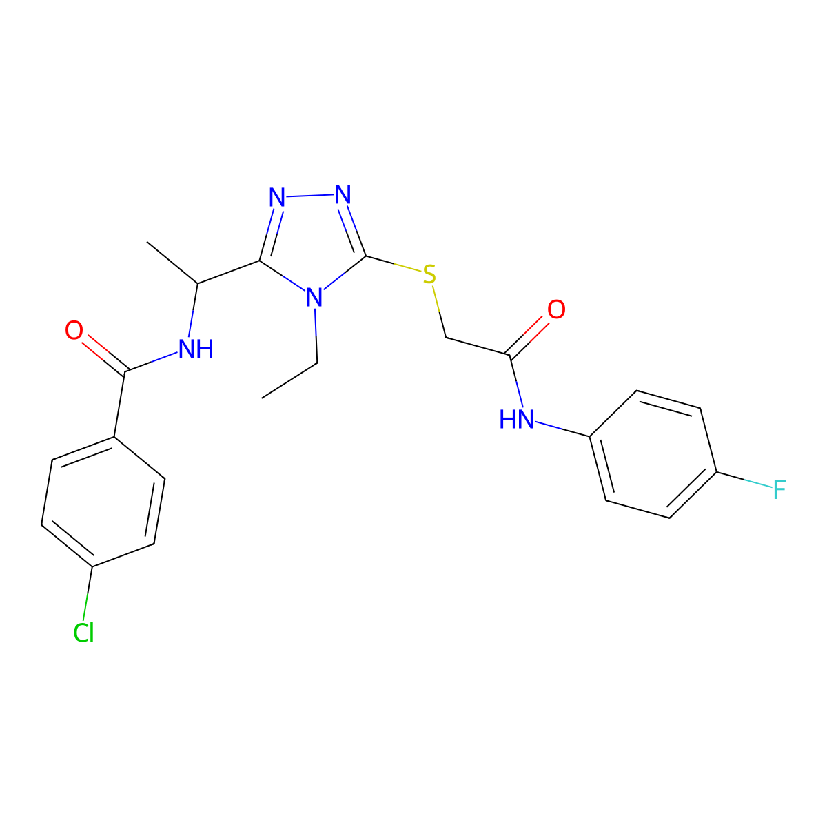 4-chloro-N-[1-[4-ethyl-5-[2-(4-fluoroanilino)-2-oxoethyl]sulfanyl-1,2,4-triazol-3-yl]ethyl]benzamide molecular structure, CAS 694507-99-8