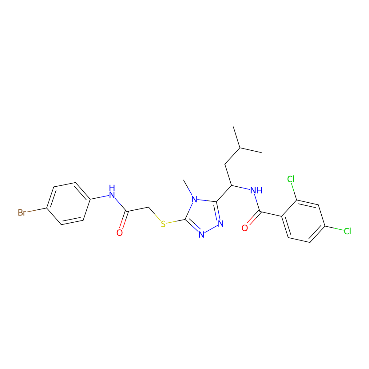 N-[1-[5-[2-(4-bromoanilino)-2-oxoethyl]sulfanyl-4-methyl-1,2,4-triazol-3-yl]-3-methylbutyl]-2,4-dichlorobenzamide molecular structure, CAS 694508-00-4