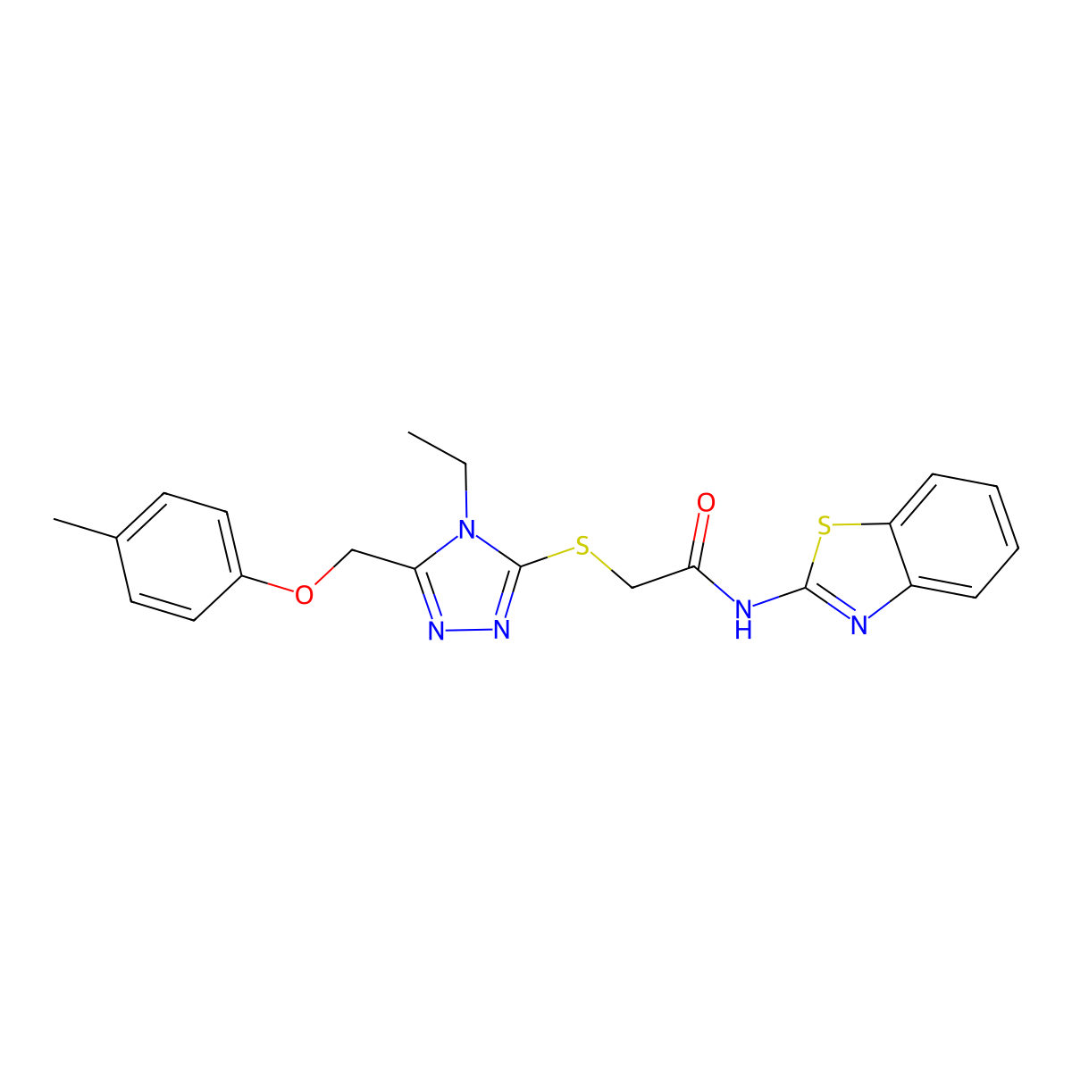N-(1,3-benzothiazol-2-yl)-2-[[4-ethyl-5-[(4-methylphenoxy)methyl]-1,2,4-triazol-3-yl]sulfanyl]acetamide molecular structure, CAS 694508-09-3