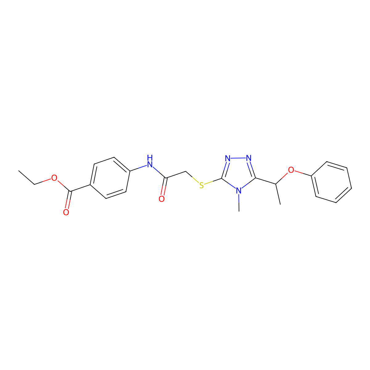 ethyl 4-[({[4-methyl-5-(1-phenoxyethyl)-4H-1,2,4-triazol-3-yl]sulfanyl}acetyl)amino]benzoate molecular structure, CAS 694508-23-1