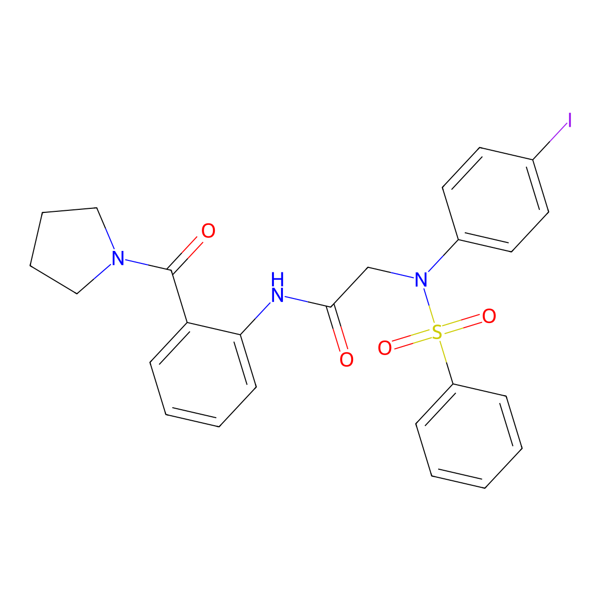 2-[N-(benzenesulfonyl)-4-iodoanilino]-N-[2-(pyrrolidine-1-carbonyl)phenyl]acetamide molecular structure, CAS 694508-26-4