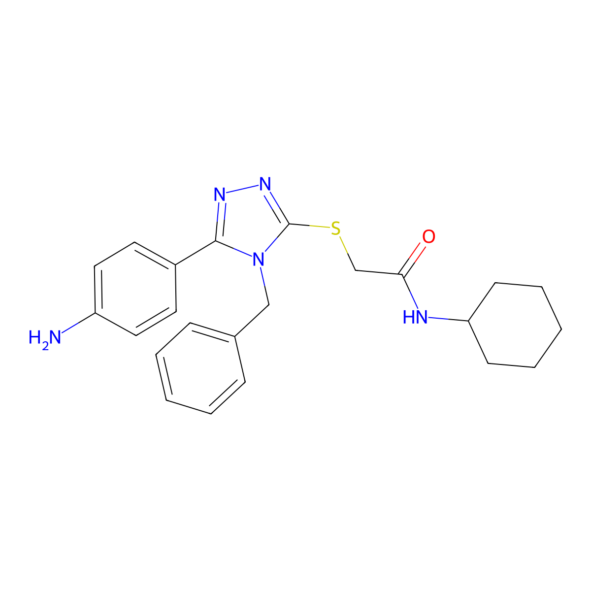 2-[[5-(4-aminophenyl)-4-benzyl-1,2,4-triazol-3-yl]sulfanyl]-N-cyclohexylacetamide molecular structure, CAS 694508-43-5
