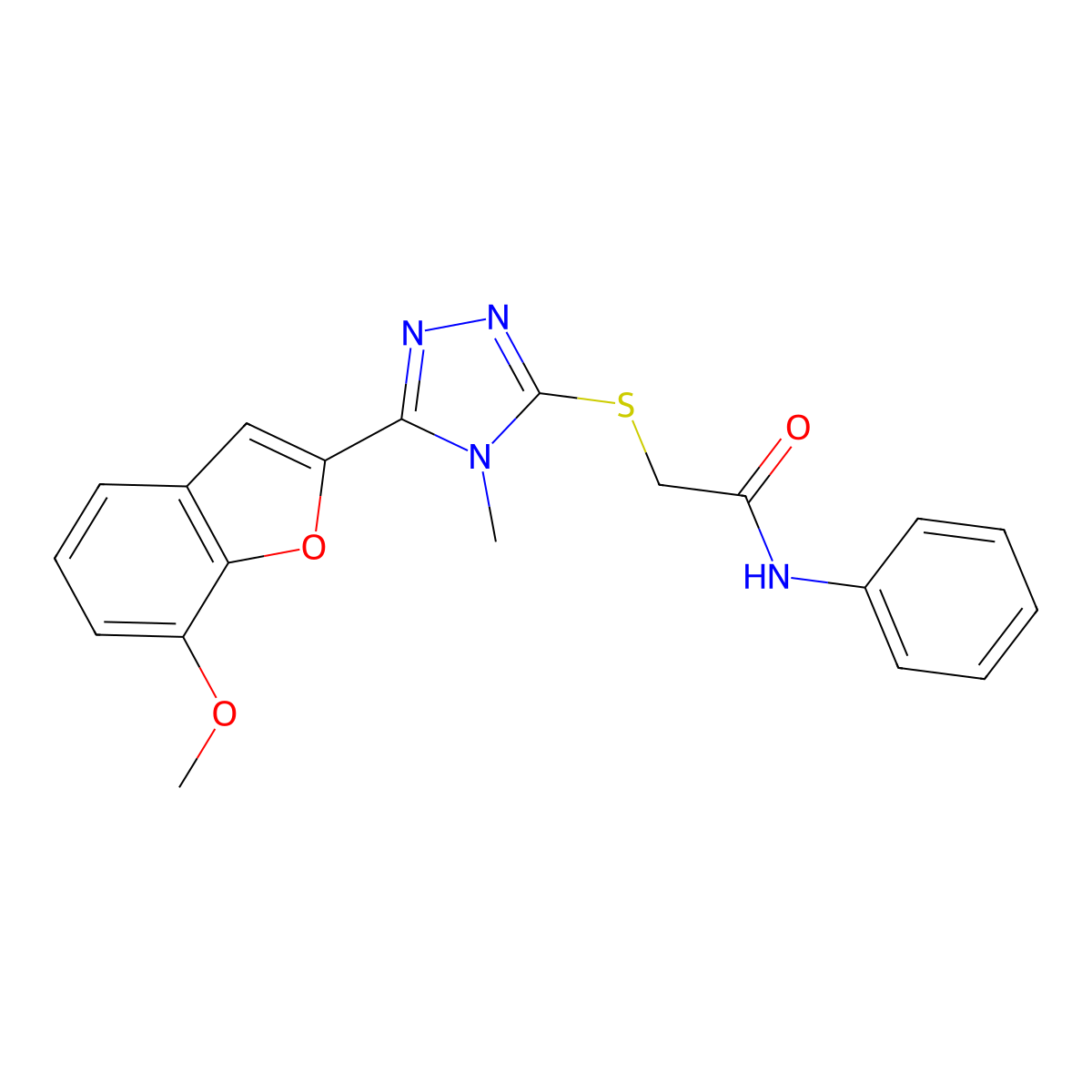 2-[[5-(7-methoxy-1-benzofuran-2-yl)-4-methyl-1,2,4-triazol-3-yl]sulfanyl]-N-phenylacetamide molecular structure, CAS 694508-44-6