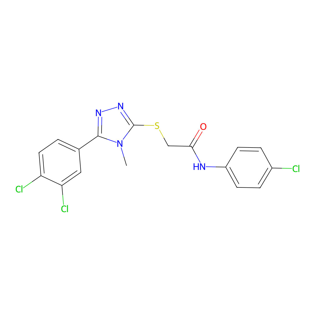 N-(4-chlorophenyl)-2-[[5-(3,4-dichlorophenyl)-4-methyl-1,2,4-triazol-3-yl]sulfanyl]acetamide molecular structure, CAS 694508-48-0