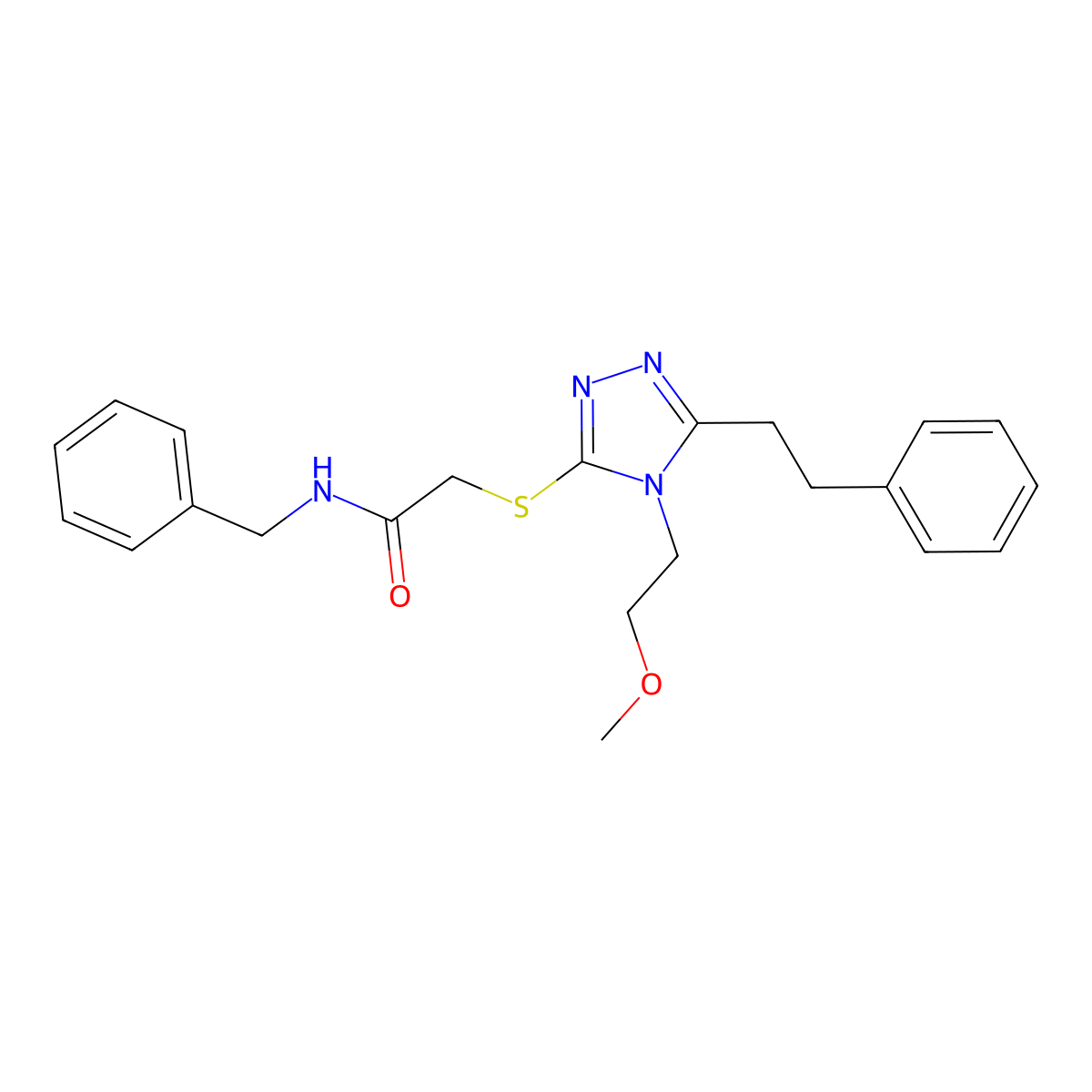 N-benzyl-2-{[4-(2-methoxyethyl)-5-(2-phenylethyl)-4H-1,2,4-triazol-3-yl]sulfanyl}acetamide molecular structure, CAS 694508-58-2
