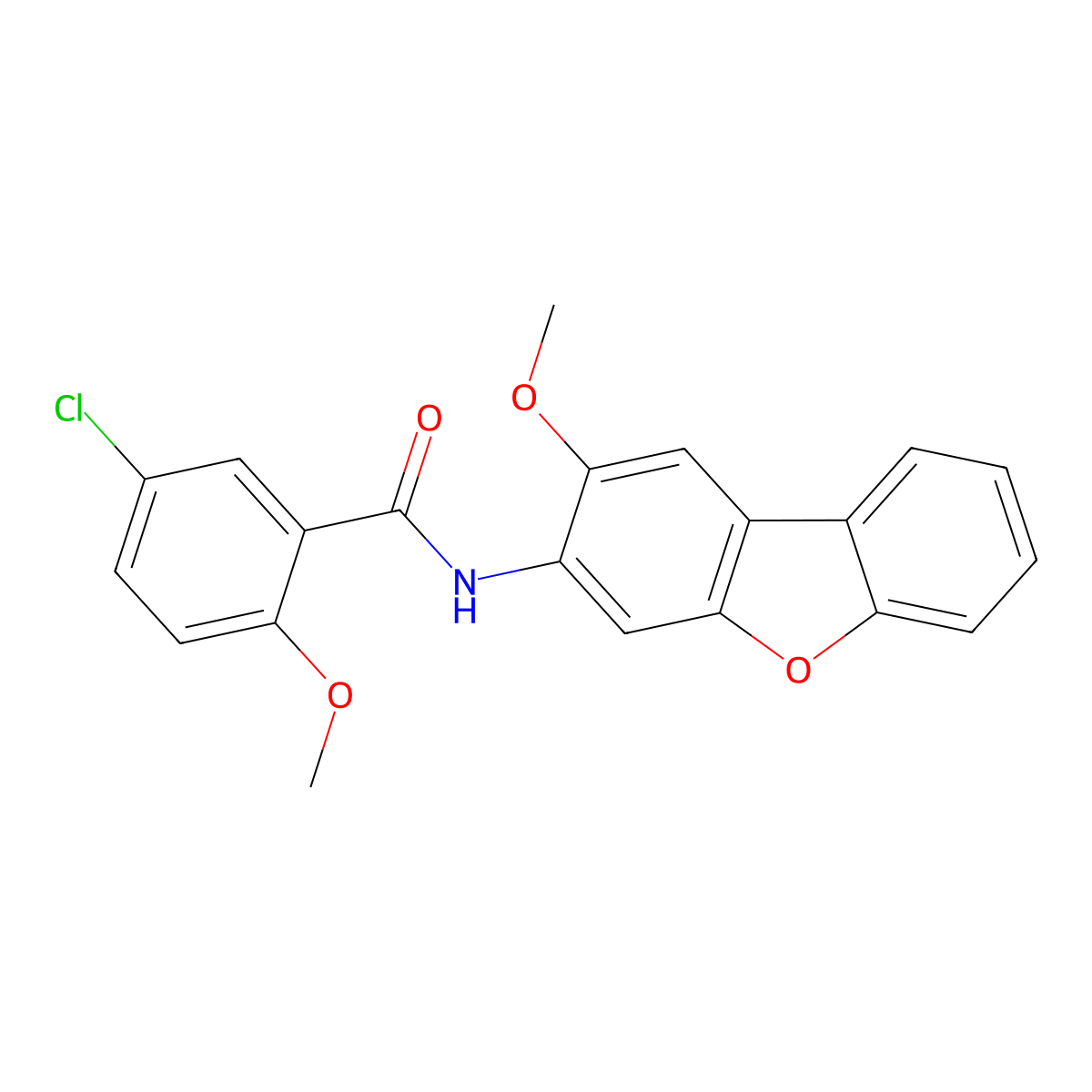 5-chloro-2-methoxy-N-(2-methoxydibenzofuran-3-yl)benzamide molecular structure, CAS 694508-64-0