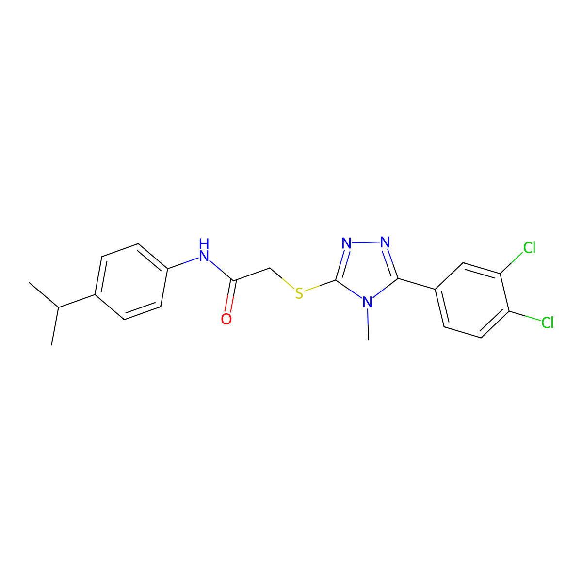 2-[[5-(3,4-dichlorophenyl)-4-methyl-1,2,4-triazol-3-yl]sulfanyl]-N-(4-propan-2-ylphenyl)acetamide molecular structure, CAS 694508-65-1
