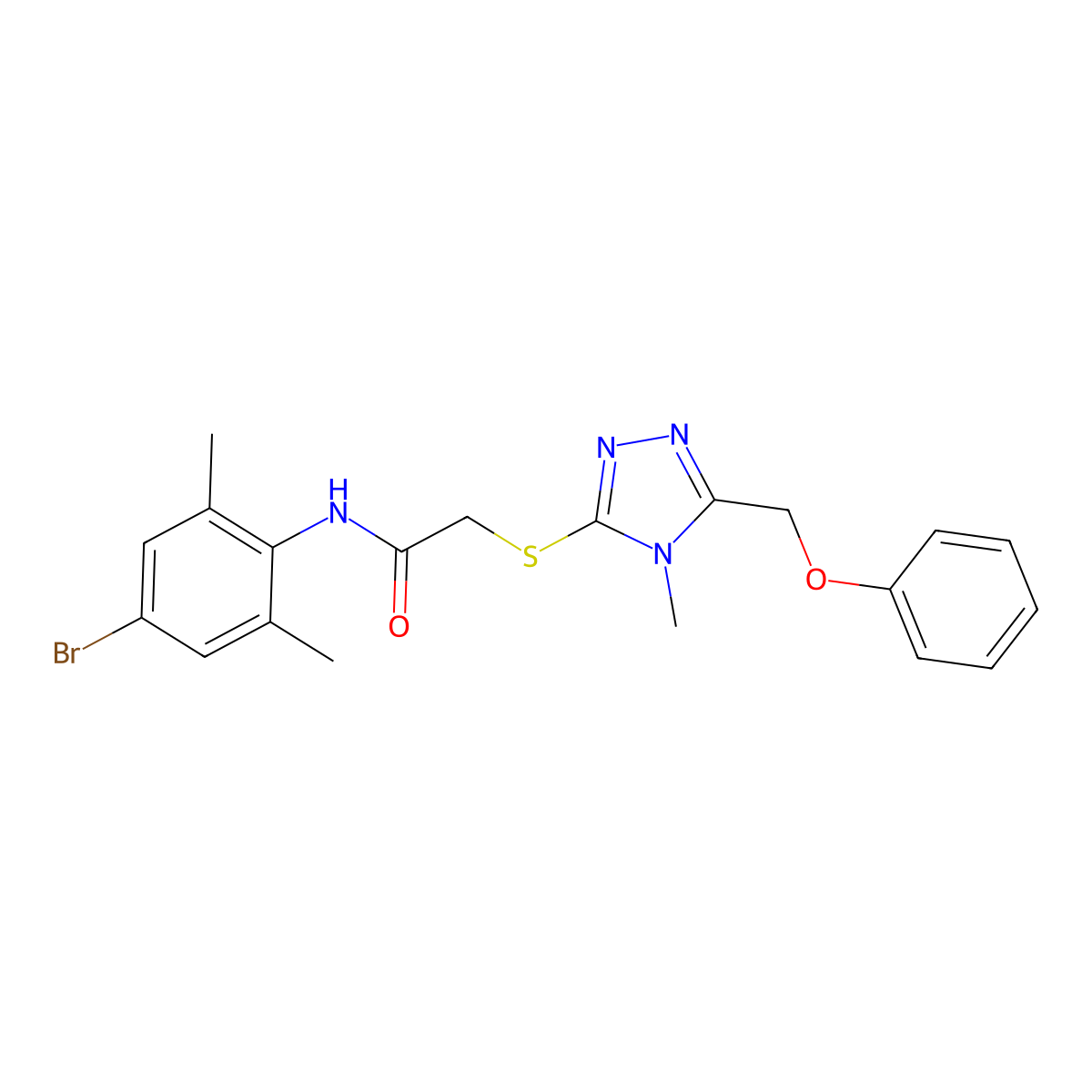 N-(4-bromo-2,6-dimethylphenyl)-2-[[4-methyl-5-(phenoxymethyl)-1,2,4-triazol-3-yl]sulfanyl]acetamide molecular structure, CAS 694508-68-4