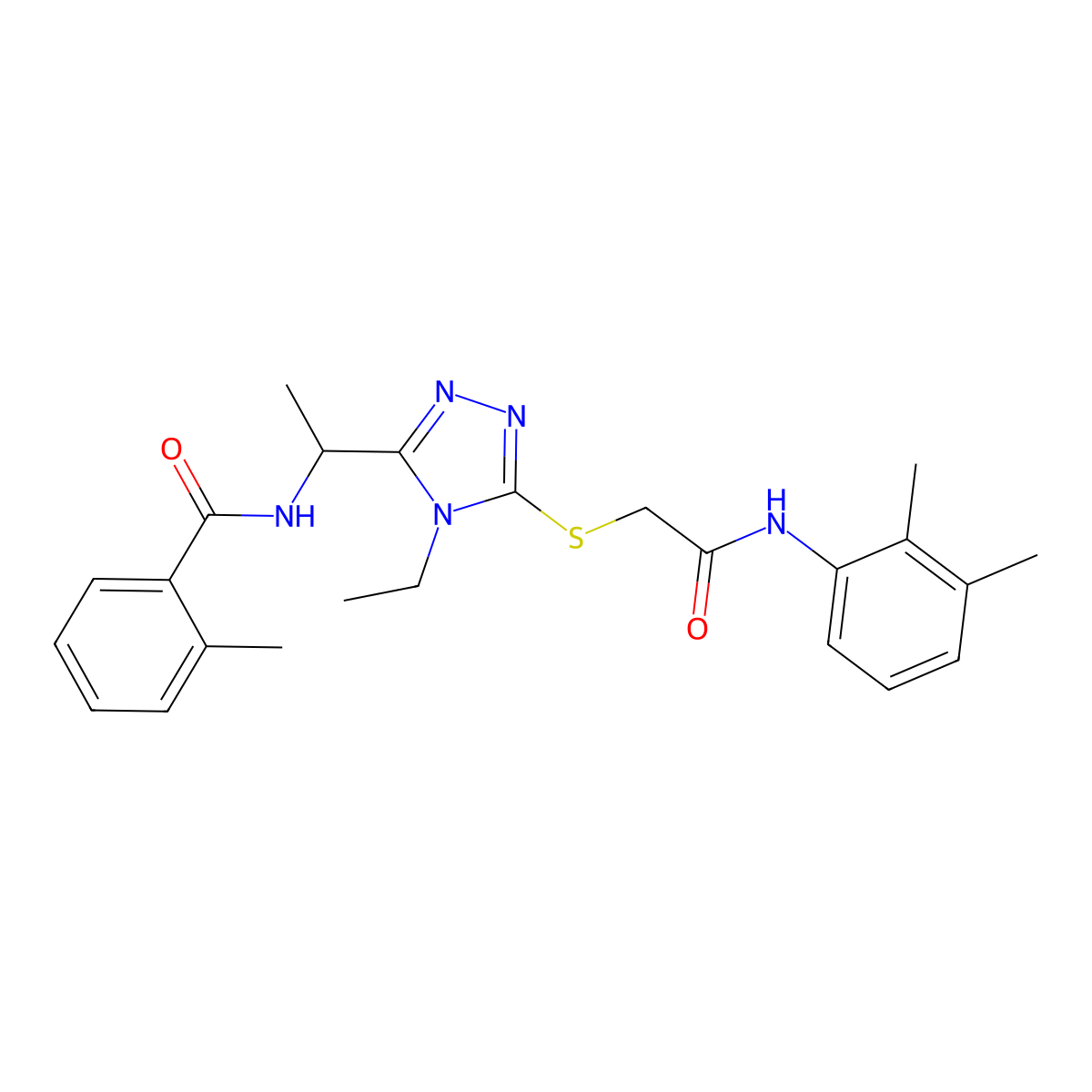 N-[1-[5-[2-(2,3-dimethylanilino)-2-oxoethyl]sulfanyl-4-ethyl-1,2,4-triazol-3-yl]ethyl]-2-methylbenzamide molecular structure, CAS 694508-88-8