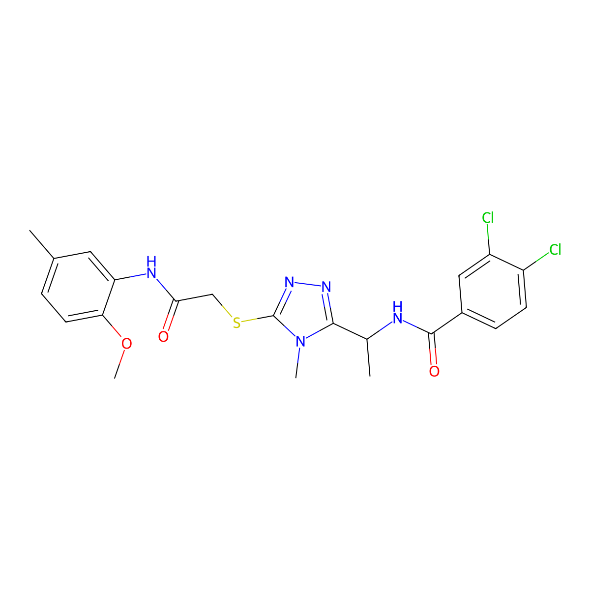 3,4-dichloro-N-{1-[5-({2-[(2-methoxy-5-methylphenyl)amino]-2-oxoethyl}sulfanyl)-4-methyl-4H-1,2,4-triazol-3-yl]ethyl}benzamide molecular structure, CAS 694508-99-1