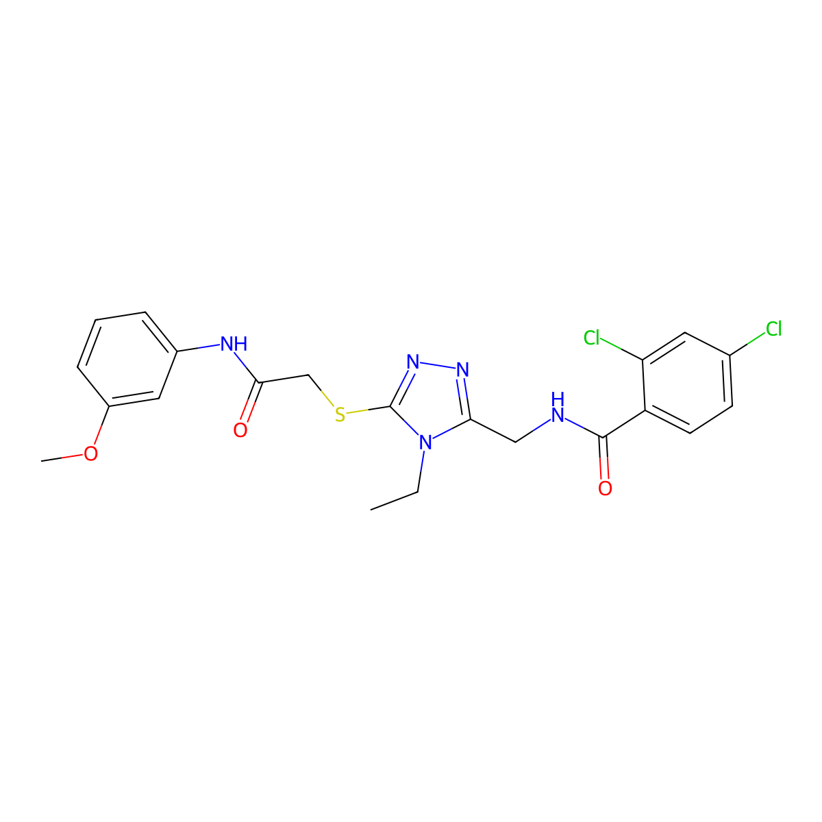 2,4-dichloro-N-[[4-ethyl-5-[2-(3-methoxyanilino)-2-oxoethyl]sulfanyl-1,2,4-triazol-3-yl]methyl]benzamide molecular structure, CAS 694509-17-6
