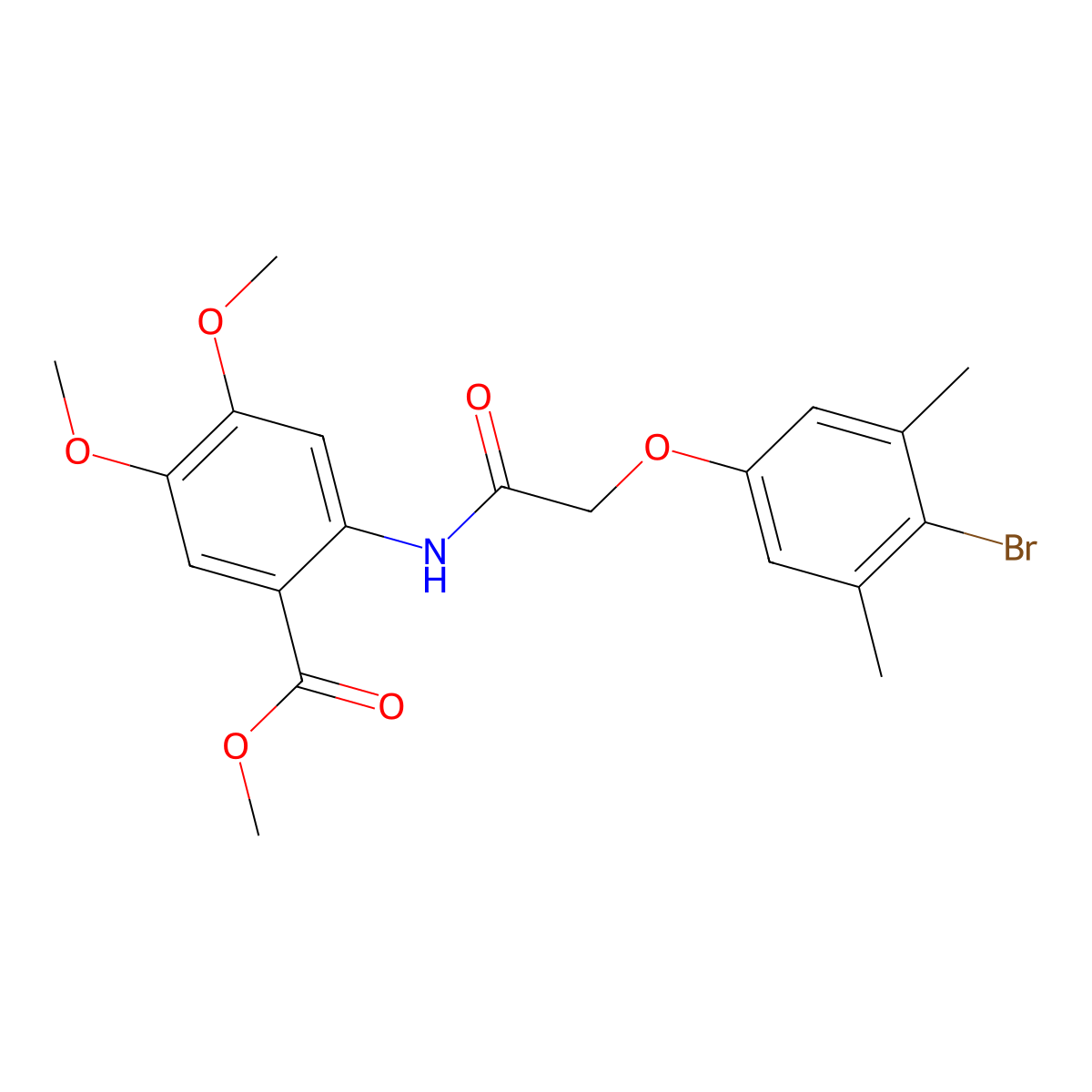 Methyl 2-{[(4-bromo-3,5-dimethylphenoxy)acetyl]amino}-4,5-dimethoxybenzoate molecular structure, CAS 694514-98-2