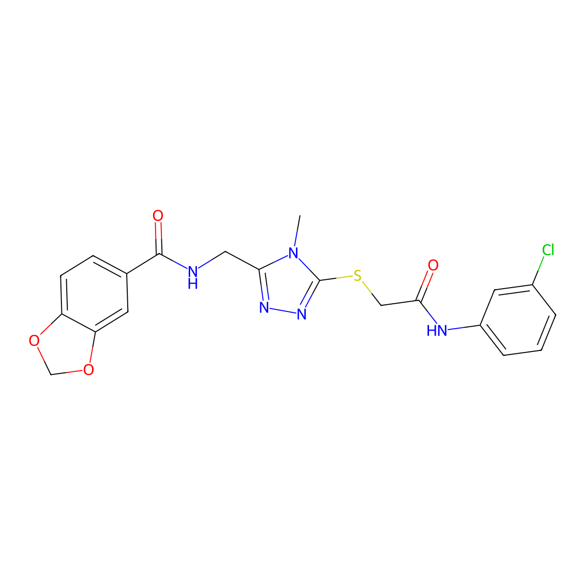 N-[[5-[2-(3-chloroanilino)-2-oxoethyl]sulfanyl-4-methyl-1,2,4-triazol-3-yl]methyl]-1,3-benzodioxole-5-carboxamide molecular structure, CAS 694515-11-2