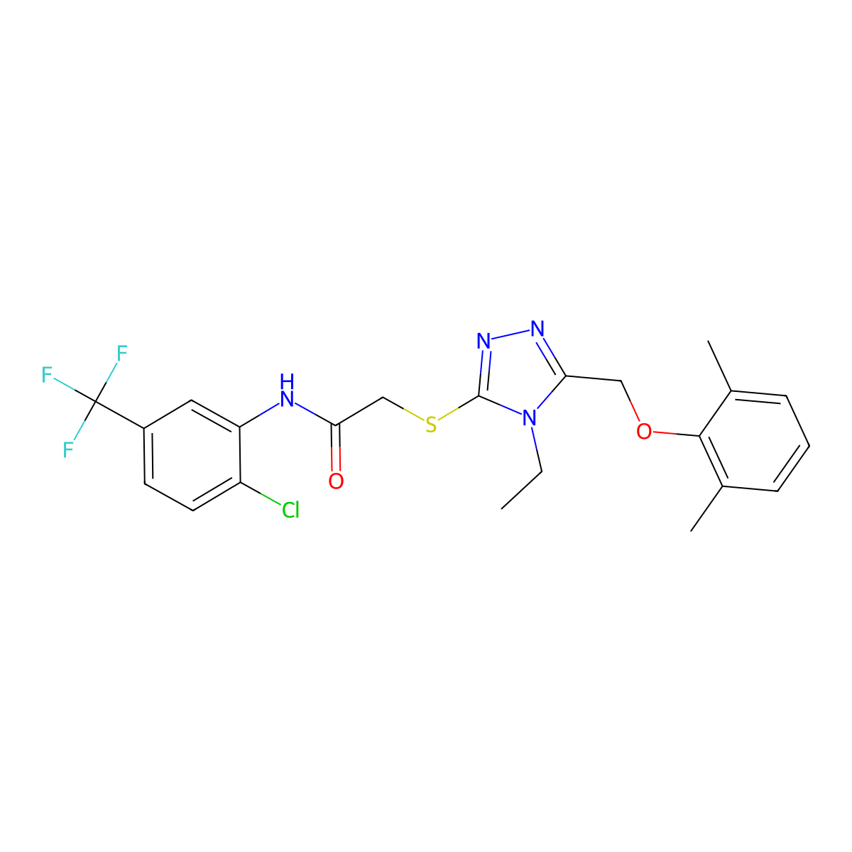 N-[2-chloro-5-(trifluoromethyl)phenyl]-2-[[5-[(2,6-dimethylphenoxy)methyl]-4-ethyl-1,2,4-triazol-3-yl]sulfanyl]acetamide molecular structure, CAS 694515-12-3