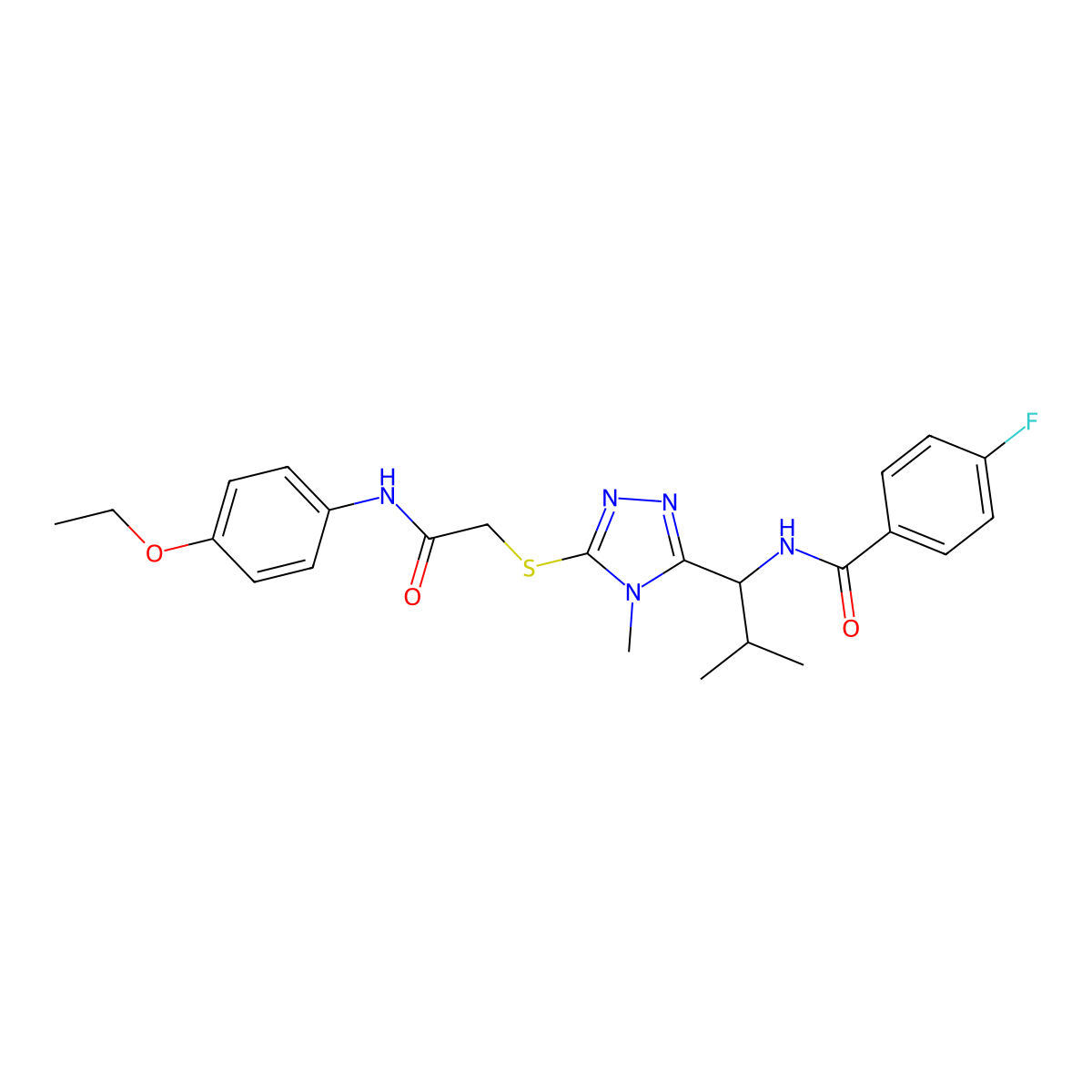 N-{1-[5-({2-[(4-ethoxyphenyl)amino]-2-oxoethyl}sulfanyl)-4-methyl-4H-1,2,4-triazol-3-yl]-2-methylpropyl}-4-fluorobenzamide molecular structure, CAS 694515-15-6