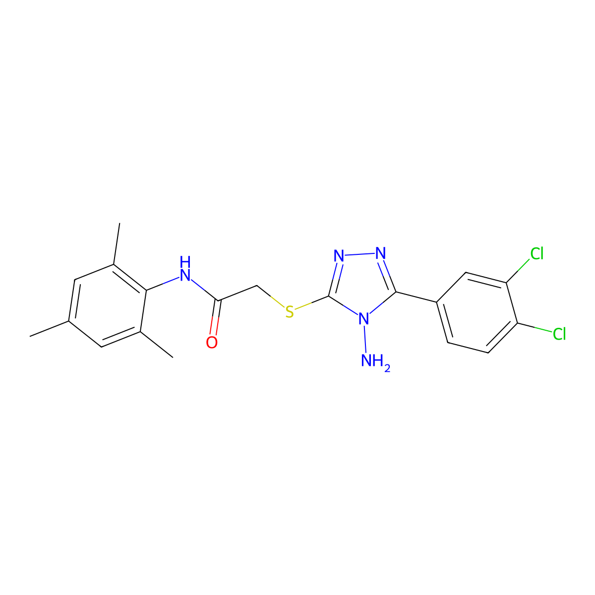 2-[[4-amino-5-(3,4-dichlorophenyl)-1,2,4-triazol-3-yl]sulfanyl]-N-(2,4,6-trimethylphenyl)acetamide molecular structure, CAS 694515-32-7