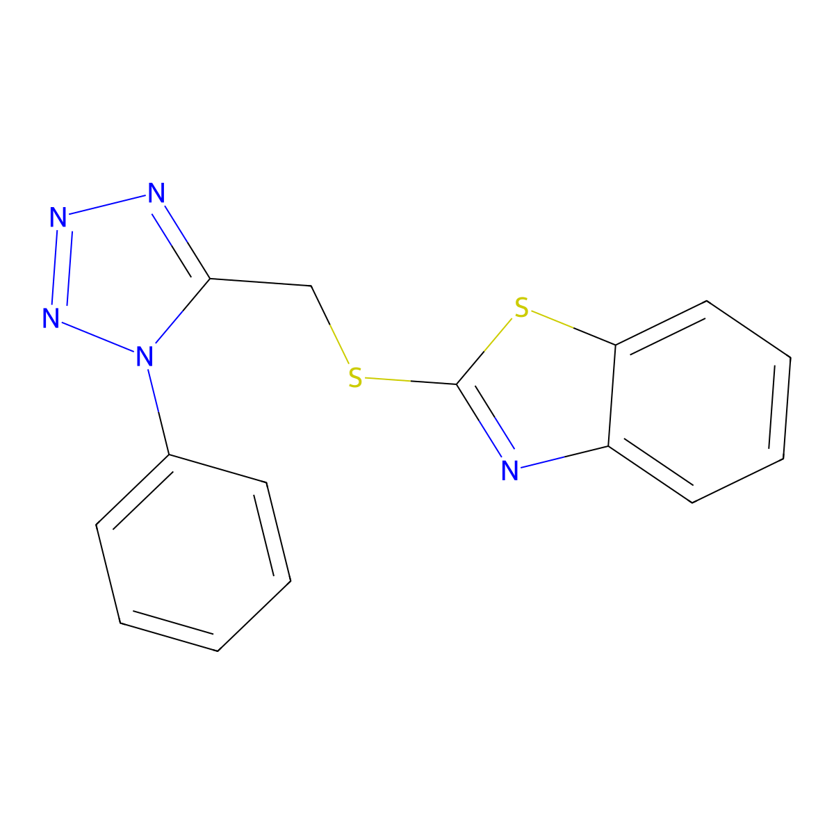 2-[(1-Phenyl-1,2,3,4-tetraazol-5-yl)methylthio]benzothiazole molecular structure, CAS 694515-38-3