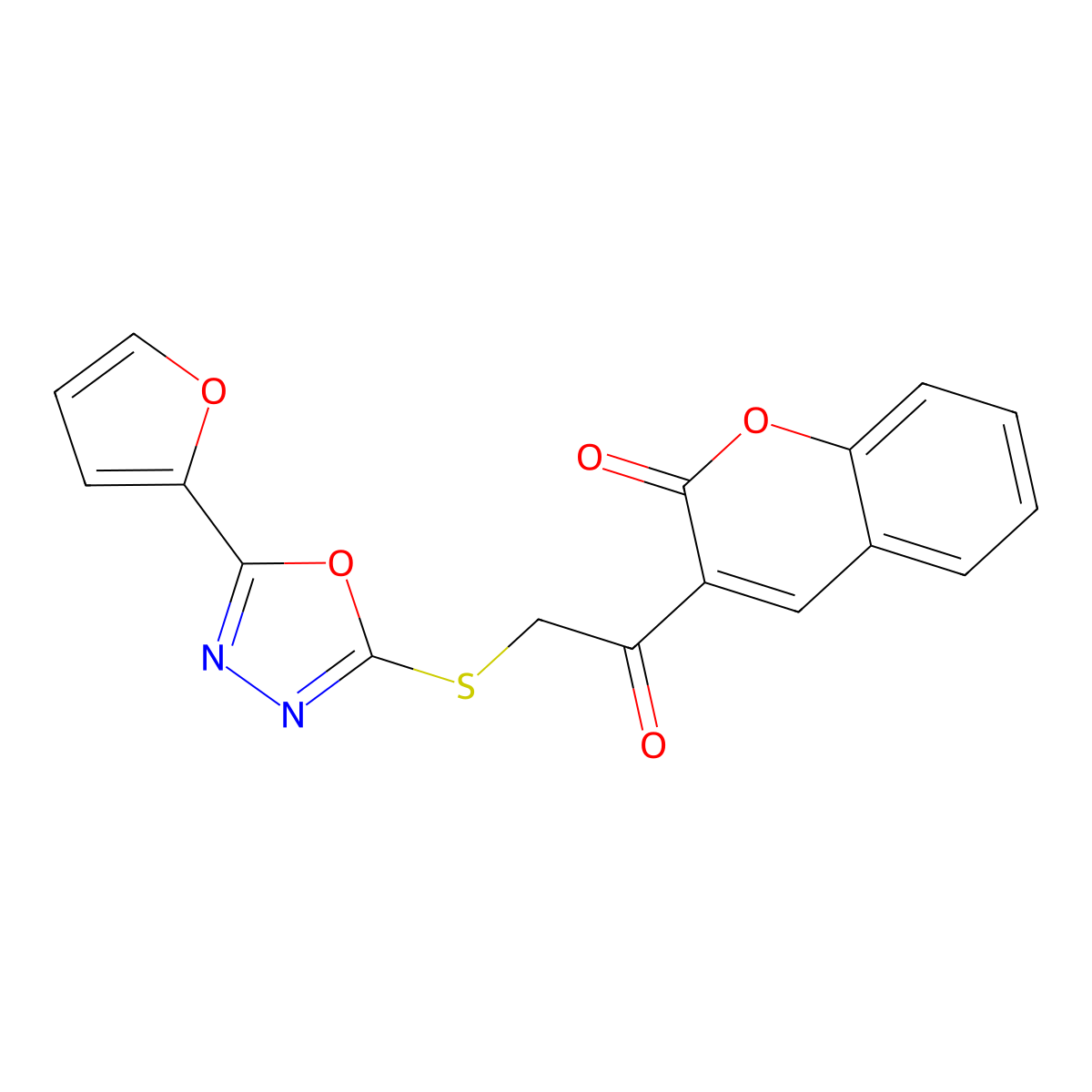 3-[2-[[5-(Furan-2-yl)-1,3,4-oxadiazol-2-yl]sulfanyl]acetyl]chromen-2-one molecular structure, CAS 694515-75-8