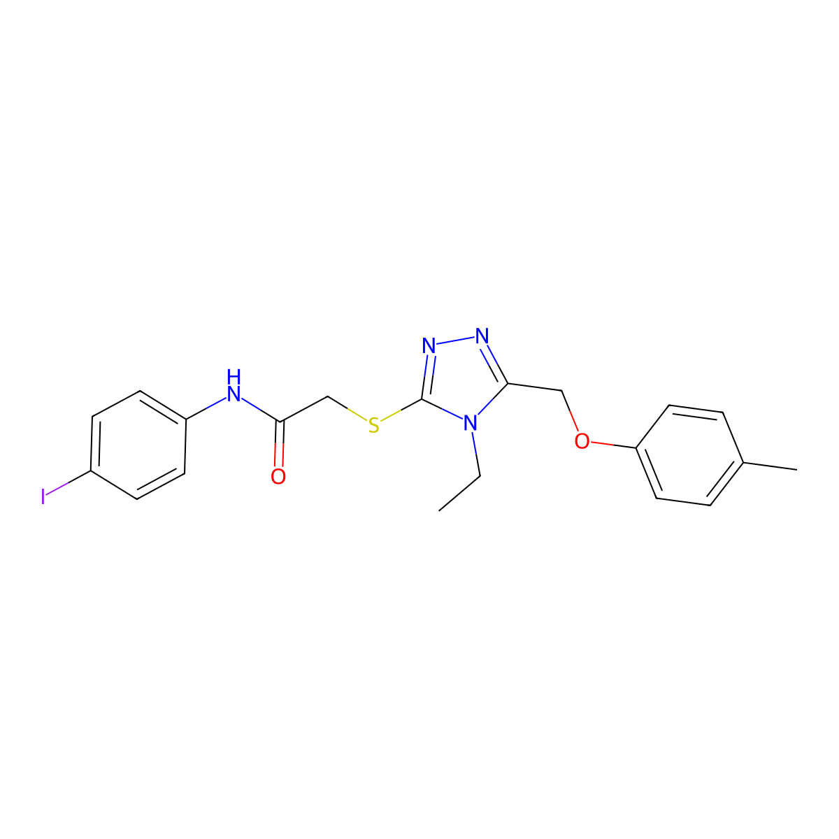 2-[[4-ethyl-5-[(4-methylphenoxy)methyl]-1,2,4-triazol-3-yl]sulfanyl]-N-(4-iodophenyl)acetamide molecular structure, CAS 694515-82-7