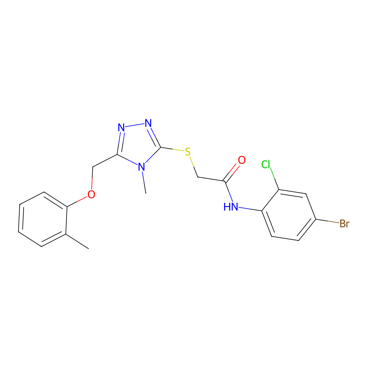 N-(4-bromo-2-chlorophenyl)-2-[[4-methyl-5-[(2-methylphenoxy)methyl]-1,2,4-triazol-3-yl]sulfanyl]acetamide molecular structure, CAS 694515-93-0