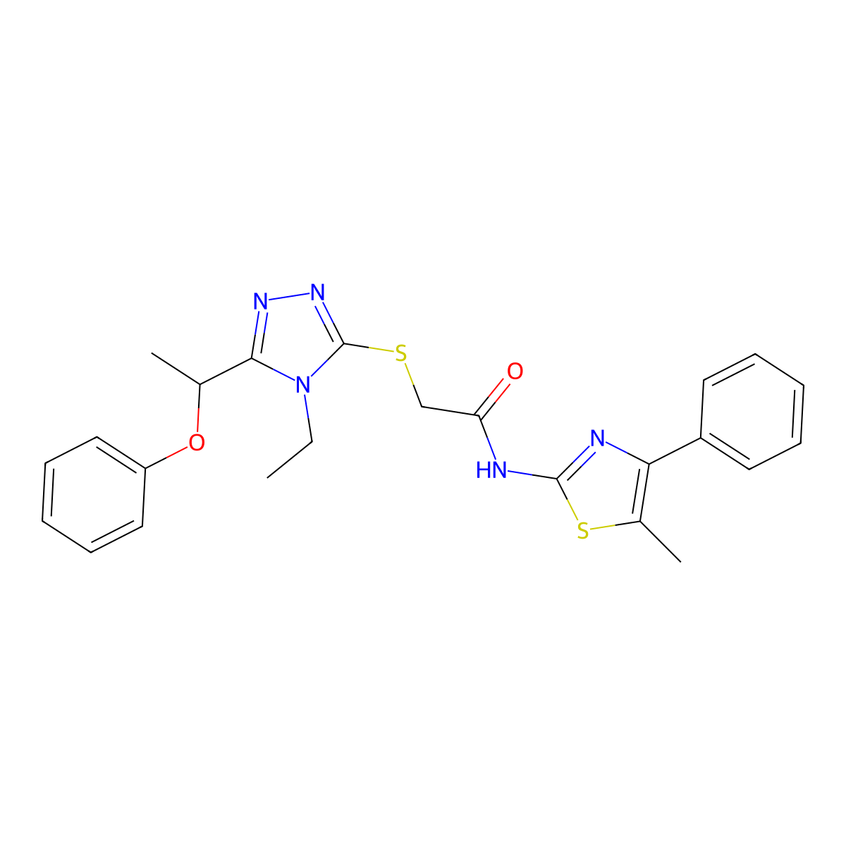 2-[[4-ethyl-5-(1-phenoxyethyl)-1,2,4-triazol-3-yl]sulfanyl]-N-(5-methyl-4-phenyl-1,3-thiazol-2-yl)acetamide molecular structure, CAS 694516-09-1