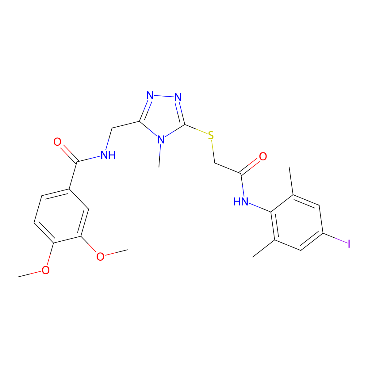 N-[[5-[2-(4-iodo-2,6-dimethylanilino)-2-oxoethyl]sulfanyl-4-methyl-1,2,4-triazol-3-yl]methyl]-3,4-dimethoxybenzamide molecular structure, CAS 694516-14-8