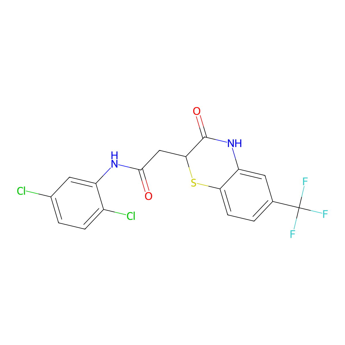 N-(2,5-dichlorophenyl)-2-[3-oxo-6-(trifluoromethyl)-3,4-dihydro-2H-1,4-benzothiazin-2-yl]acetamide molecular structure, CAS 694516-20-6
