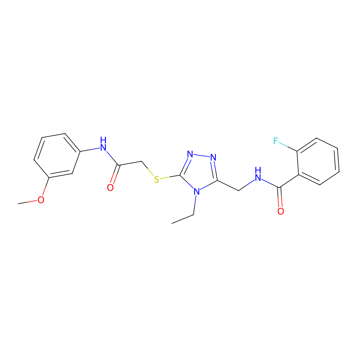 N-[[4-ethyl-5-[2-(3-methoxyanilino)-2-oxoethyl]sulfanyl-1,2,4-triazol-3-yl]methyl]-2-fluorobenzamide molecular structure, CAS 694516-25-1