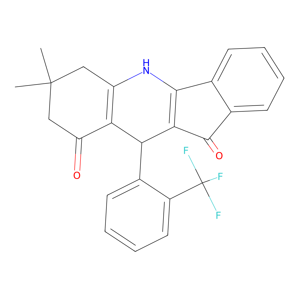 7,7-Dimethyl-10-[2-(trifluoromethyl)phenyl]-5,6,8,10-tetrahydroindeno[1,2-b]quinoline-9,11-dione molecular structure, CAS 694516-27-3
